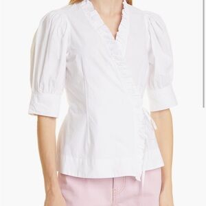 Ganni organic cotton piping wrap shirt size 14